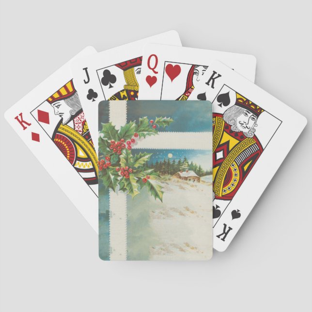 Christmas Scene Holly Snow Winter Playing Cards (Back)