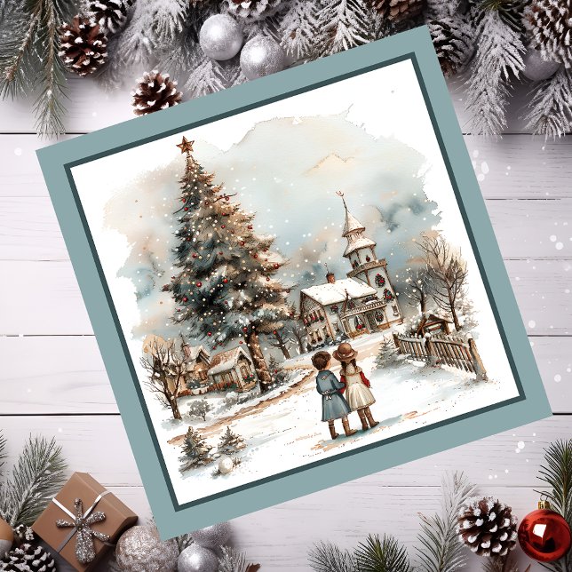 Christmas Scene Magnetic Card (Children in a Christmas vintage scene.)