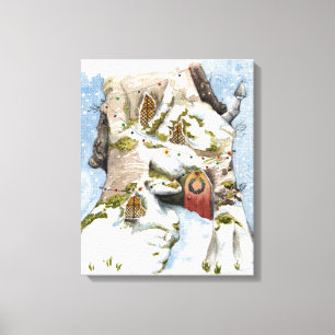 Christmas scene Round Pillow Canvas Print