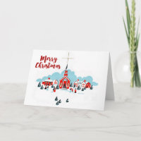 Christmas Scene with a Red Church and Star Above