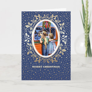 Christmas Scene with Kids & Puppy Holiday Card