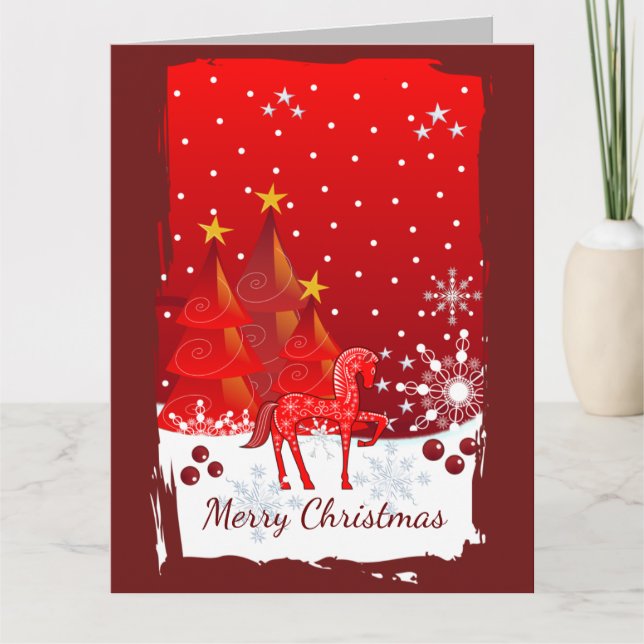 Christmas scenery with a horse and custom text card (Front)