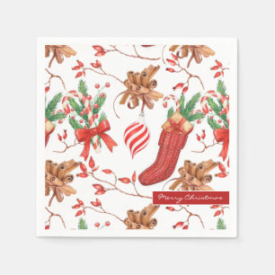 Christmas Scents Cinnamon and Peppermint Pattern Napkin