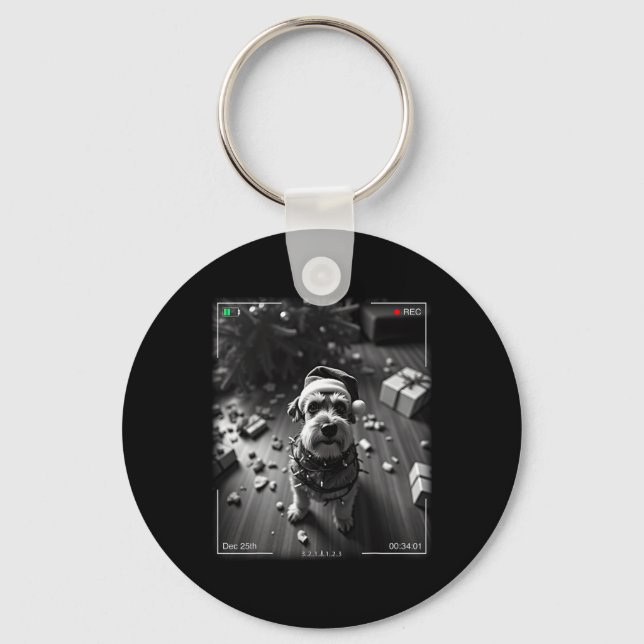 Christmas Schnauzer Caught On Camera  Key Ring (Front)