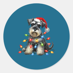 Christmas Schnauzer Dog Santa Hat Xmas Light Holid Classic Round Sticker