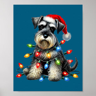 Christmas Schnauzer Dog Santa Hat Xmas Light Holid Poster