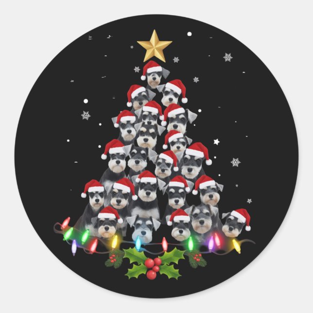 Christmas Schnauzer Dog Tree Xmas Pet Animal Classic Round Sticker (Front)