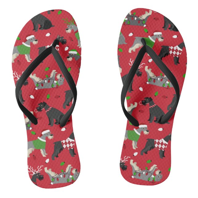 Christmas Schnauzer Flip Flops (Footbed)