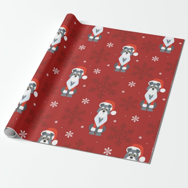 Christmas Schnauzer Pattern Wrapping Paper (Unrolled)