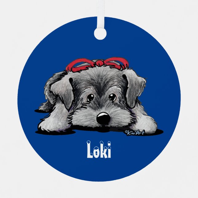 Christmas Schnauzer Puppy  Metal Tree Decoration (Front)