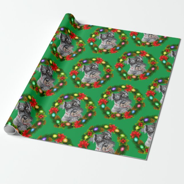 Christmas Schnauzer Salt Pepper Wrapping Paper (Unrolled)