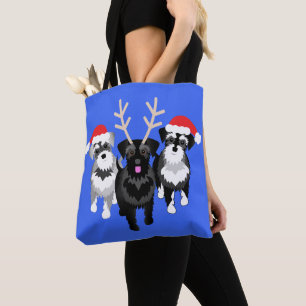 Christmas Schnauzers Blue Tote Bag