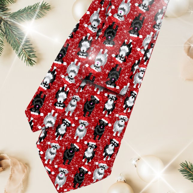 Christmas Schnauzers in Santa Hats Custom Colour Tie (Creator Uploaded)