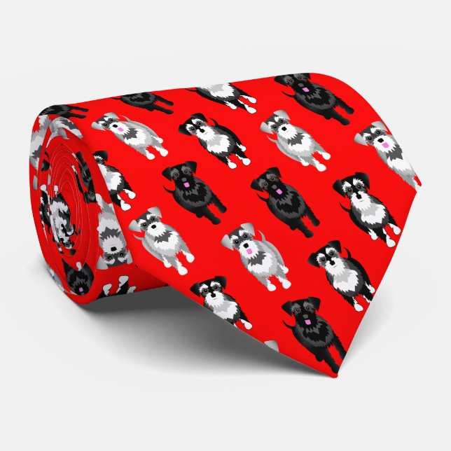 Christmas Schnauzers Striking Red Tie (Rolled)