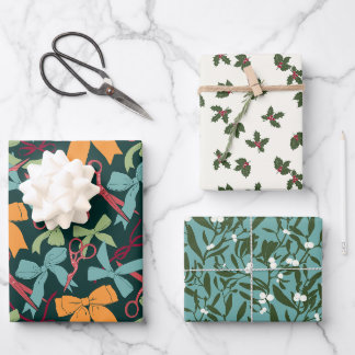 Christmas Scissors, Bows, Holly and Mistletoe  Wrapping Paper Sheet
