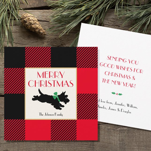 Christmas Scottie Dog Buffalo Plaid Red Flat Card (Creator Uploaded)