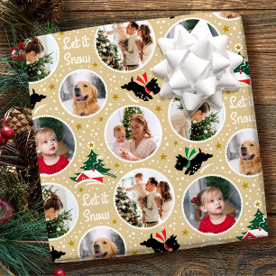 Christmas Scottie Dog Family Photo Collage Gold Wrapping Paper