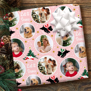Christmas Scottie Dog Family Photo Collage Pink Wrapping Paper