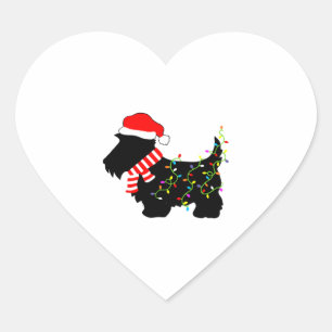 Christmas Scottie Dog With Lights  Heart Sticker