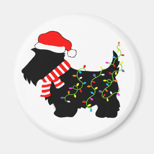 Christmas Scottie Dog With Lights Magnet