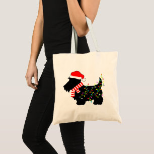 Christmas Scottie Dog With Lights Tote Bag