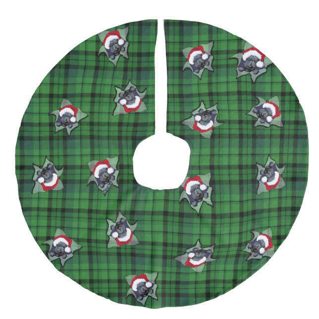 Christmas Scotties Green Plaid Tree Skirt (Front)