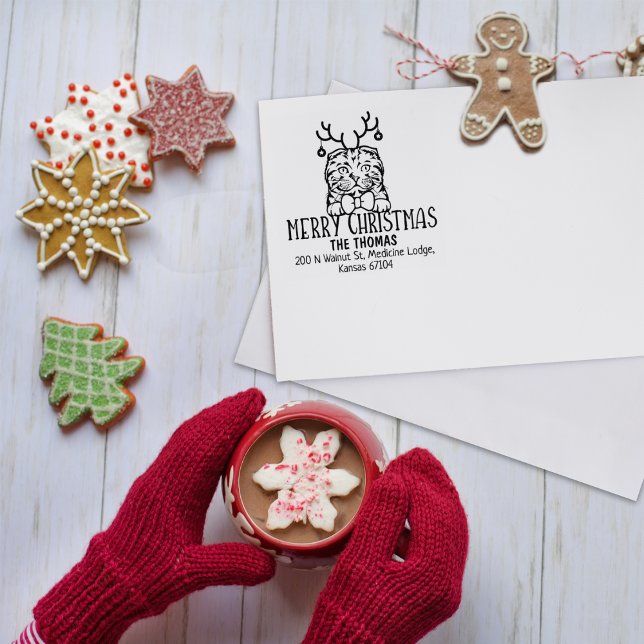 Christmas Scottish Fold Cat Return Address  Rubber Stamp (Creator Uploaded)