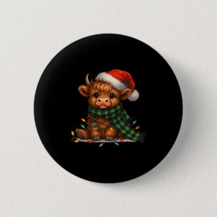 Christmas Scottish Highland Cow Santa Xmas Farm An 6 Cm Round Badge
