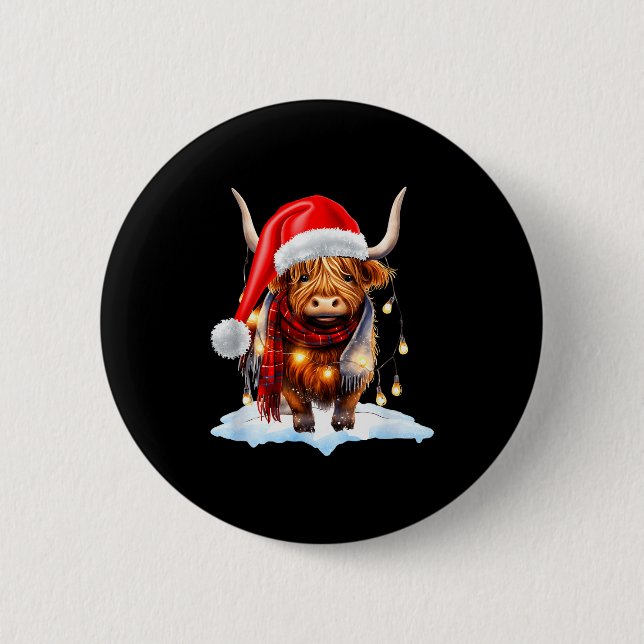 Christmas Scottish Highland Cow Wrapped In Christm 6 Cm Round Badge (Front)