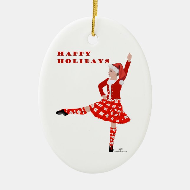Christmas Scottish Highland Dancer Ceramic Tree Decoration (Front)