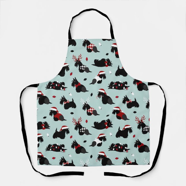 Christmas Scottish Terrier Blue Apron (Front)
