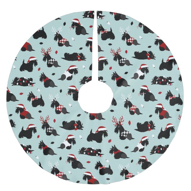 Christmas Scottish Terrier Blue Brushed Polyester Tree Skirt (Front)