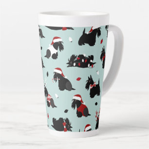 Christmas Scottish Terrier Blue Latte Mug