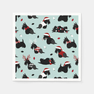 Christmas Scottish Terrier Blue Napkin