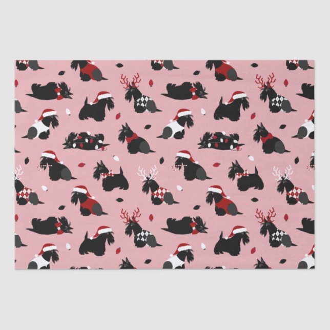 Christmas Scottish Terrier Pink Tissue Paper (Front)