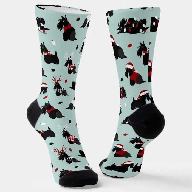 Christmas Scottish Terrier Socks (Angled)