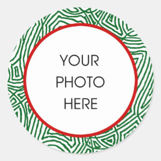 Christmas Scribbleprints Border - Green/Red Classic Round Sticker