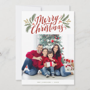 Christmas script and greens holiday multi-photo  card