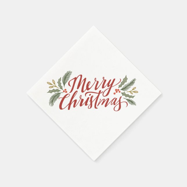 Christmas script and greens holiday napkin (Corner)