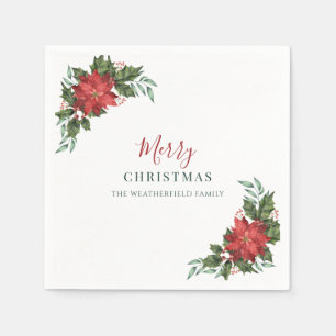 Christmas Script Botanical Watercolor Holidays Napkin