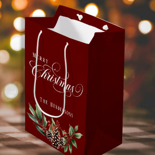 Christmas script Deep Red Medium Gift Bag