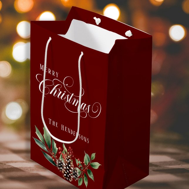 Christmas script Deep Red  Medium Gift Bag (Creator Uploaded)