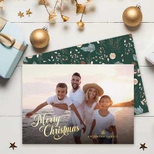 Christmas Script Full Photo Boho Greenery Gold