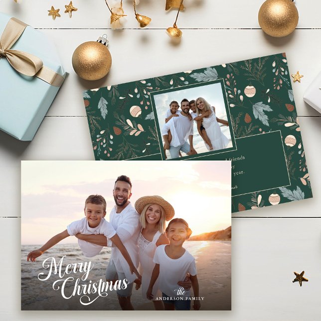 Christmas Script Full Photo Boho Greenery Message Holiday Card (Creator Uploaded)