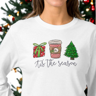 Christmas Script Present Monogram Coffee Tree T-Shirt