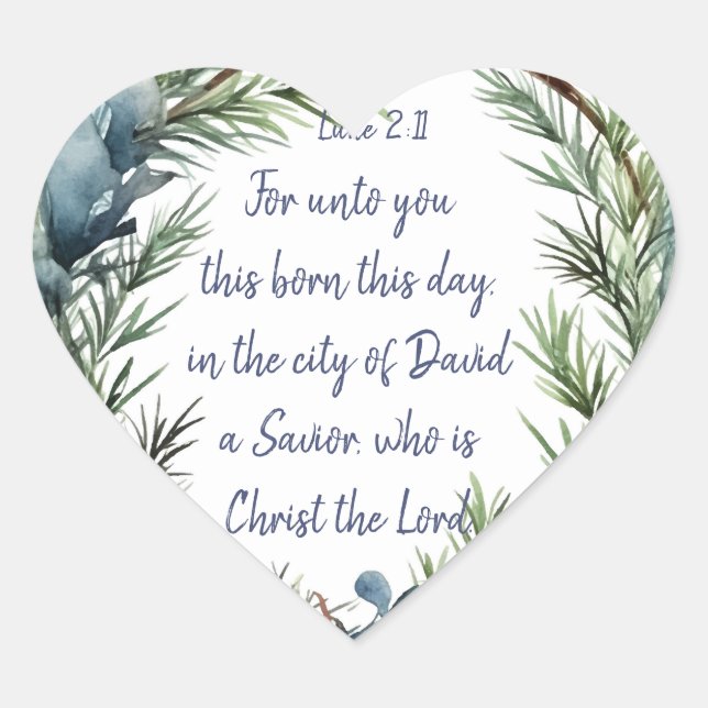 Christmas Scripture Luke 2:11 Cardinal Bird Heart Sticker (Front)