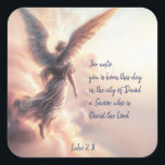Christmas Scripture Luke 2:11 Cardinal Bird Square Sticker<br><div class="desc">Inspirational Bible Verse Merry Christmas Scripture Luke 2:11 with a beautiful angel in the clouds and sky</div>