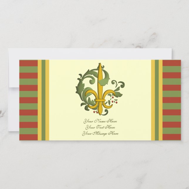 Christmas Scroll Fleur de lis Holiday Card (Front)
