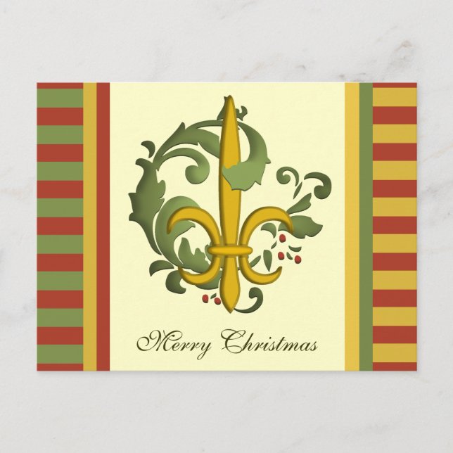 Christmas Scroll Fleur de lis Holiday Postcard (Front)