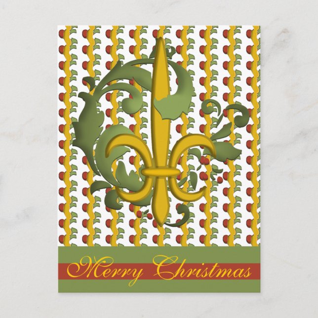 Christmas Scroll Fleur de lis Holiday Postcard (Front)